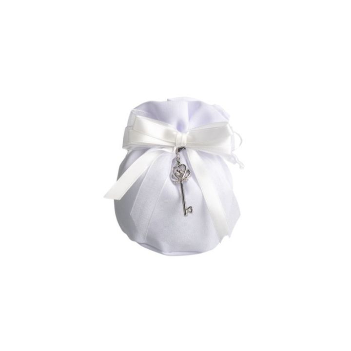 Sacchetto bianco con charm chiavetta corona con strass