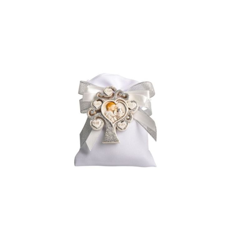 Magnete albero della vita con bimbo comunione con glitter in argento