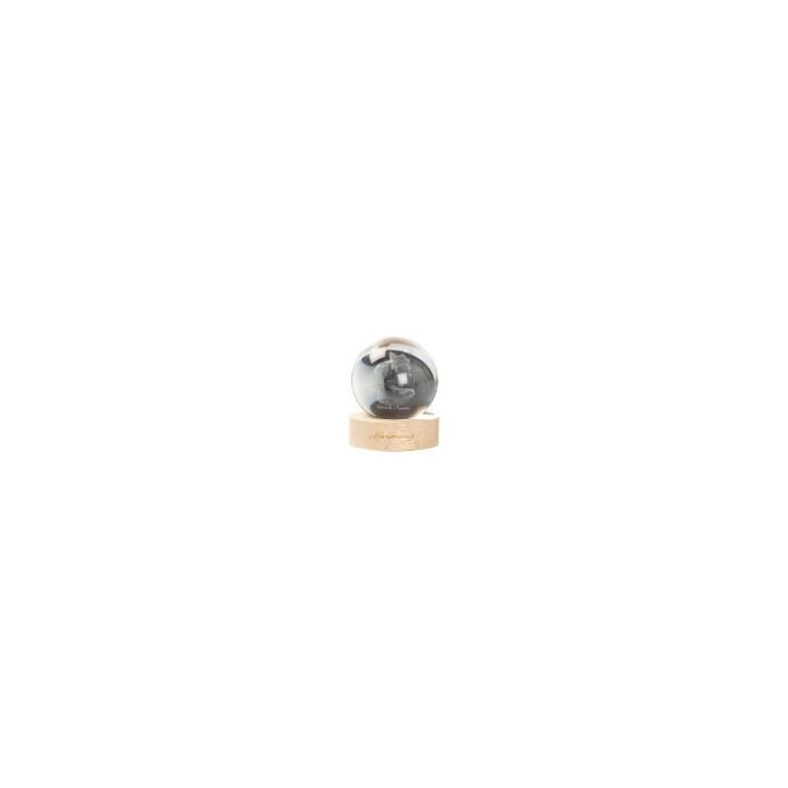 Sfera in vetro coppia bacio scontornata con filo e base legno