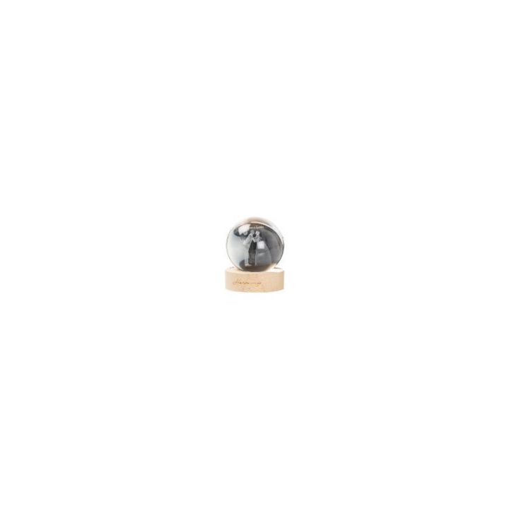 Sfera in vetro coppia con fiori con filo e base legno