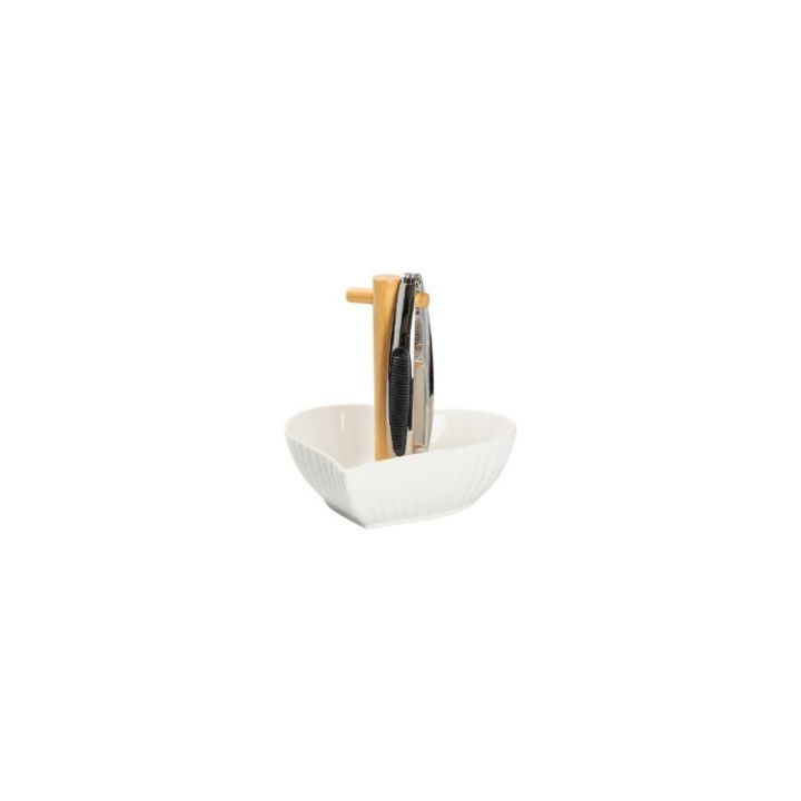 Set ciotola cuore schiaccianoci in porcellana bianca con manico bamboo