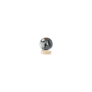 Sfera in vetro coppia con fiori con filo e base legno