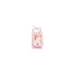 Bustina in PU rosa con manico cuore con magnete bimba su unicorno