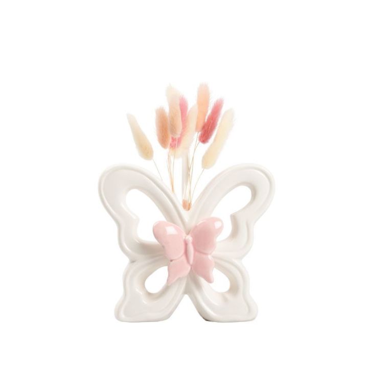 Profumatore farfalla porcellana bianca con farfalla piccola rosa