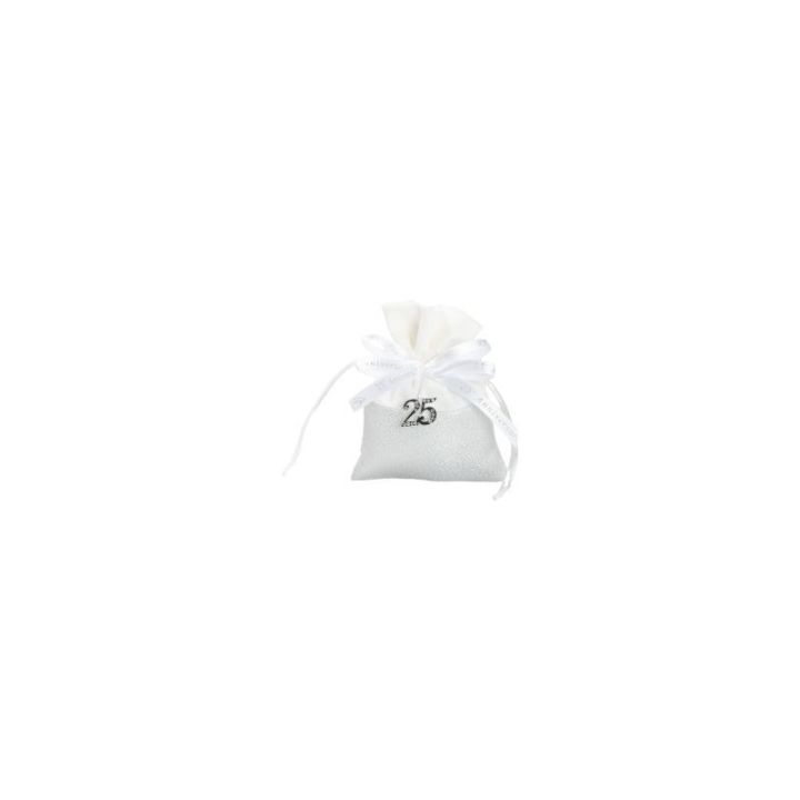 Sacchetto bianco e argento con pendente con strass