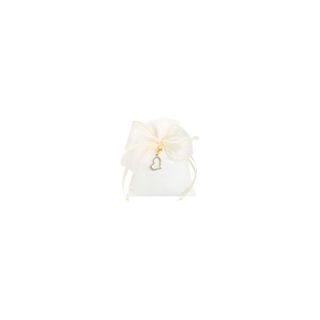 Sacchetto bianco con nastro o organza e pendente cuore con strass