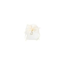 Sacchetto bianco con nastro o organza e pendente cuore con strass