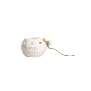 Candela in porcellana palloncino bianco con frase