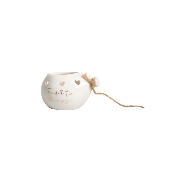 Candela in porcellana palloncino bianco con frase