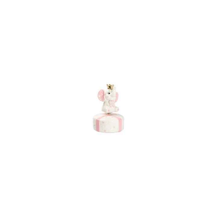 Carillon elefante rosa con corona in porcellana