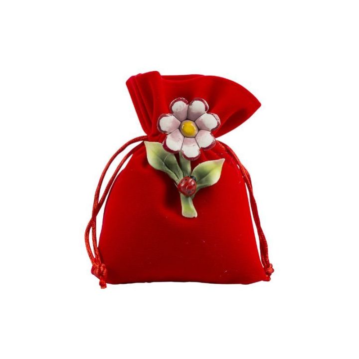 Sacchetto in velluto rosso con fiore ceramica 11f4343