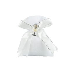 Sacchetto bianco tipo lino con calice smaltato