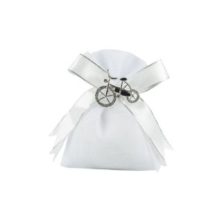 Sacchetto bianco tipo lino con bici strass