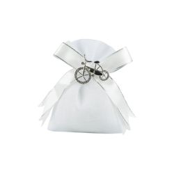 Sacchetto bianco tipo lino con bici strass