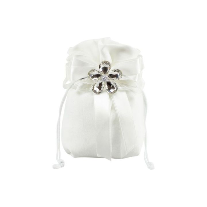 Sacchetto in cotone bianco con spilla fiore cristallo con petali