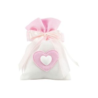 Sacchetto in cotone bicolore bianco/rosa con cuore gessetto