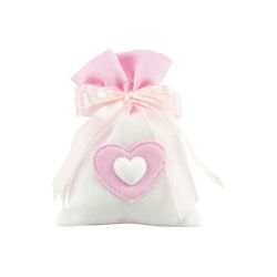 Sacchetto in cotone bicolore bianco/rosa con cuore gessetto