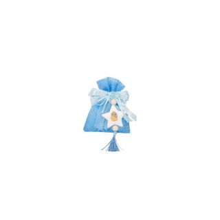 Sacchetto in cotone bianco/celeste bicolore con appl. stella gessetto
