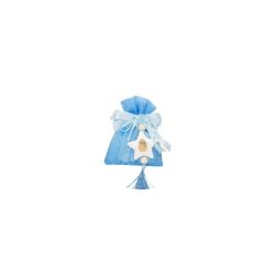 Sacchetto in cotone bianco/celeste bicolore con appl. stella gessetto