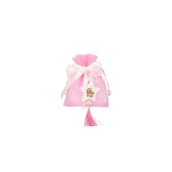 Sacchetto in cotone bicolore bianco/rosa con appl. stella gessetto