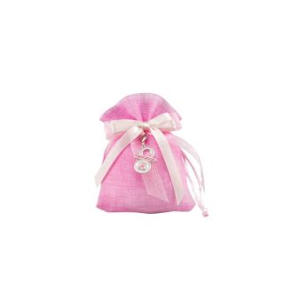 Sacchetto tipo lino rosa con charme ciuccio con orso bimba