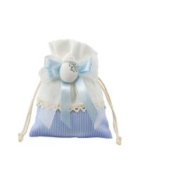 Sacchetto in cotone bianco/celeste con appl. biberon gessetto