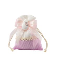Sacchetto in cotone bianco/rosa con appl. biberon gessetto