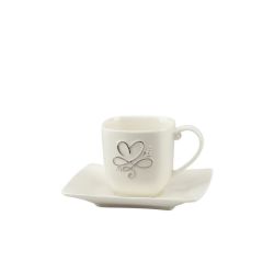 Set tazzine caffe' con piattino porcellana bianca con cuore & infinito platino