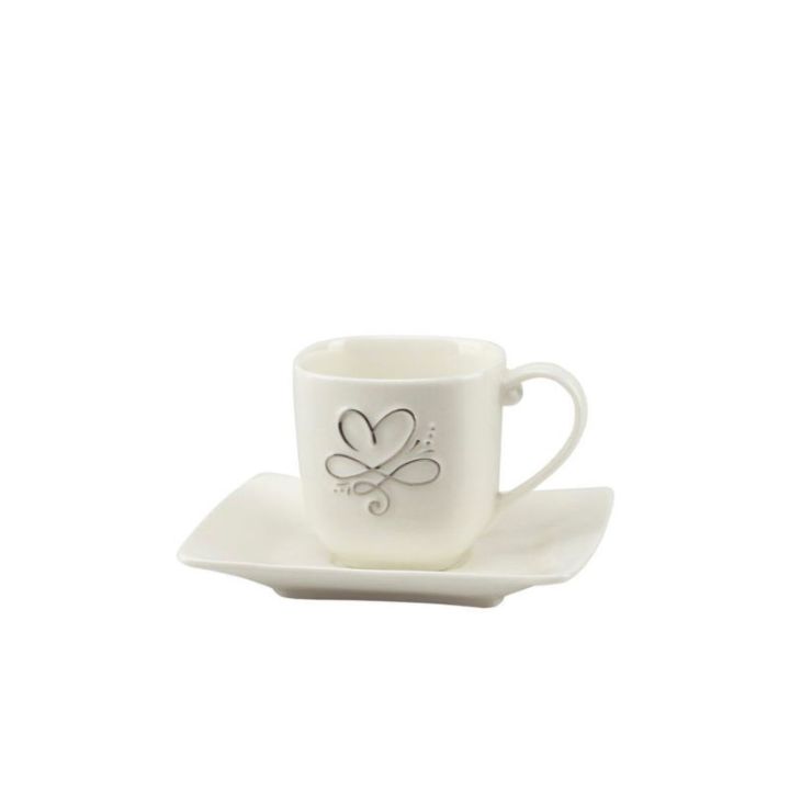 Set tazzine caffe' con piattino porcellana bianca con cuore & infinito