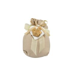 Sacchetto in cotone tortora con gessetto cuore con cresima comunione legno