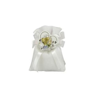 Sacchetto tipo lino con magnete cuore calice & cresima