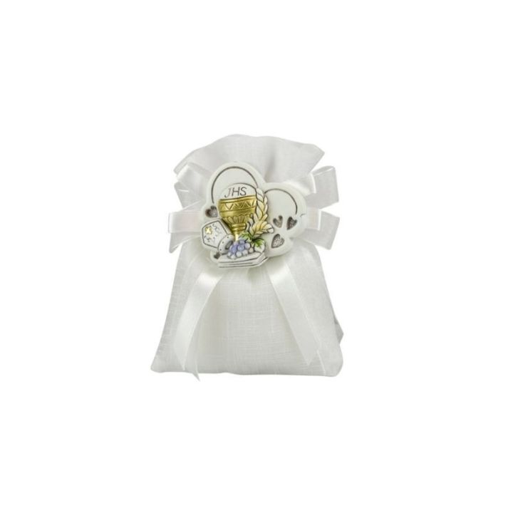 Sacchetto tipo lino con magnete cuore calice & cresima