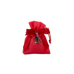 Sacchetto tipo lino rosso con charm gufetto laurea