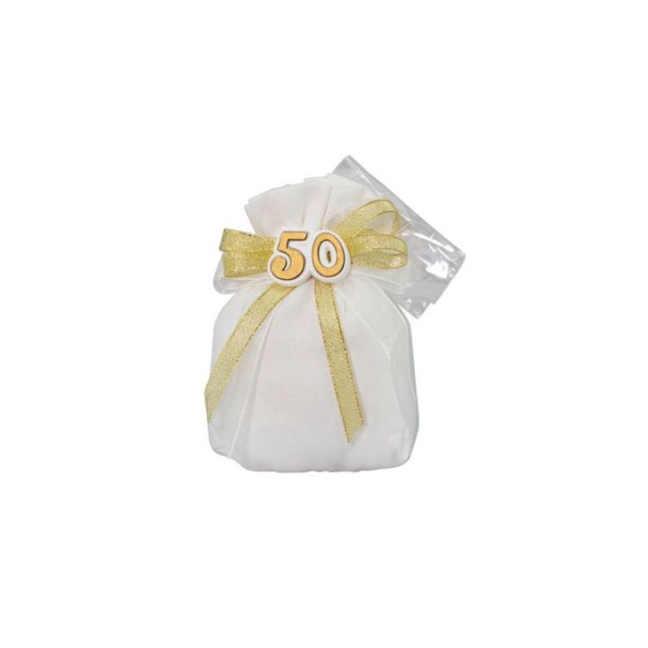 Sacchetto in cotone bianco con gessetto 50 oro