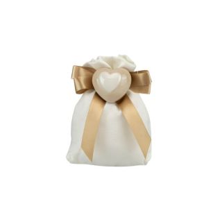 Sacchetto in cotone bianco con cuore porcellana bicolore