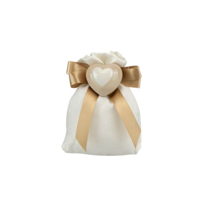 Sacchetto in cotone bianco con cuore porcellana bicolore