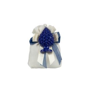 Sacchetto in cotone bianco con magnete pigna blu