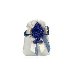 Sacchetto in cotone bianco con magnete pigna blu