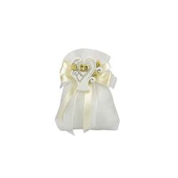 Sacchetto tipo lino bianco con magnete cuore con fedi oro