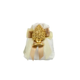 Sacchetto in cotone bianco con magnete pigna oro