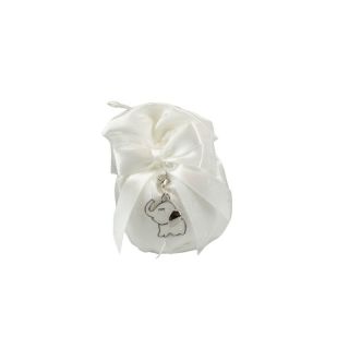 Sacchetto pochette raso bianco con charm elefante smaltato bianco