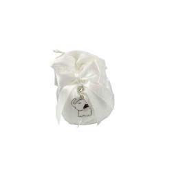 Sacchetto pochette raso bianco con charm elefante smaltato bianco