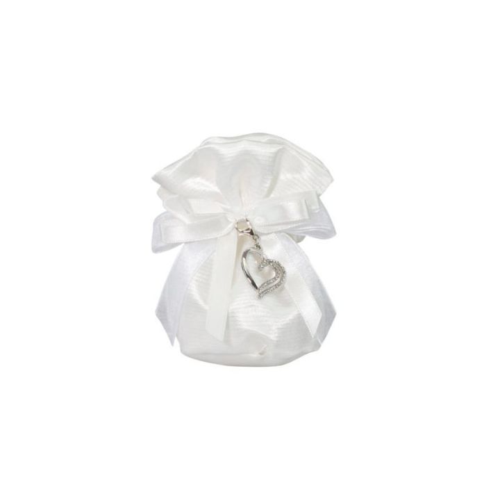 Pochette in raso con charm doppio cuore metallo con strass