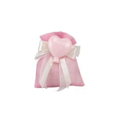 Sacchetto tipo lino rosa con magnete palloncino cuore rosa