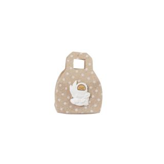 Borsina juta beige a pois con applicaz.gessetto calice e in legno