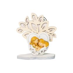 Albero della vita crema/bianco con cuore sacra famiglia in resina