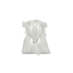 Sacchetto tipo lino bianco con magnete palloncino bianco