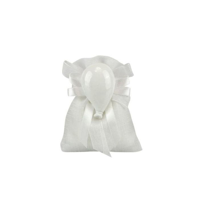 Sacchetto tipo lino bianco con magnete palloncino bianco