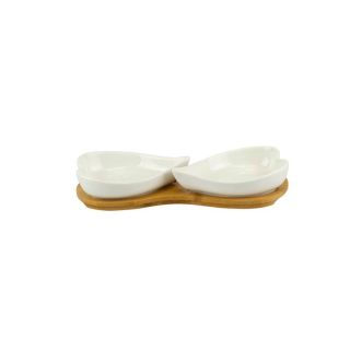 Antipastierine cuore porcellana con base bamboo