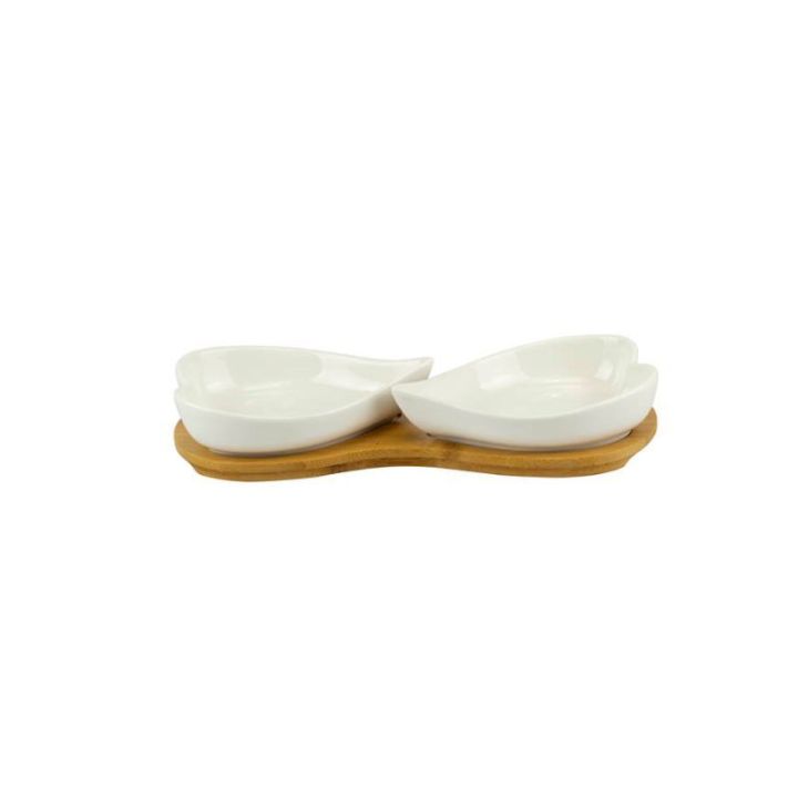 Antipastierine cuore porcellana con base bamboo